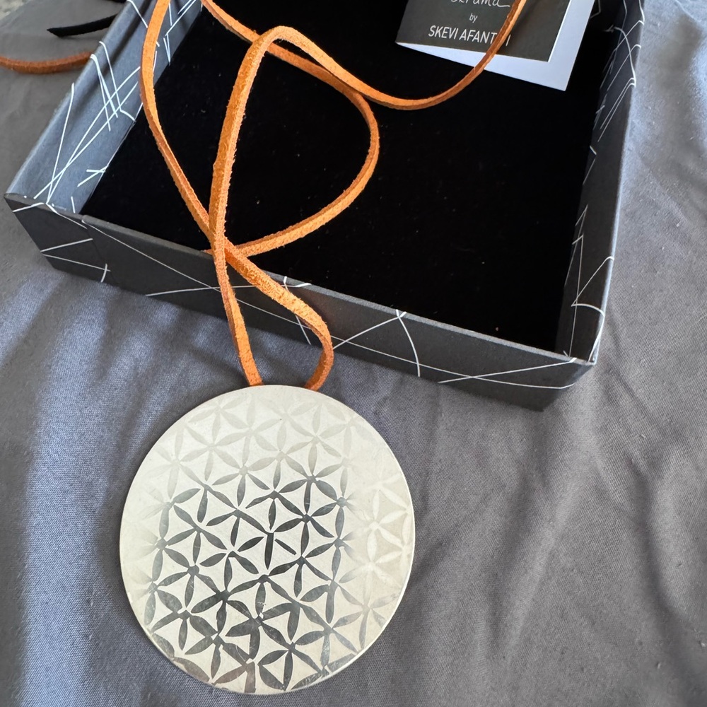 SKEVI AFANTITI Silver Pendant Necklace with Orange and black Cord w/ certificate